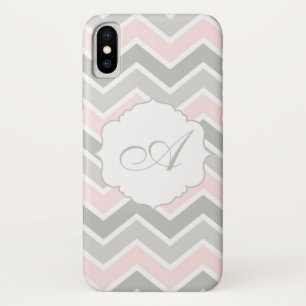 Roze en grijze zigzag Chevron Monogram iPhone X Hoesje