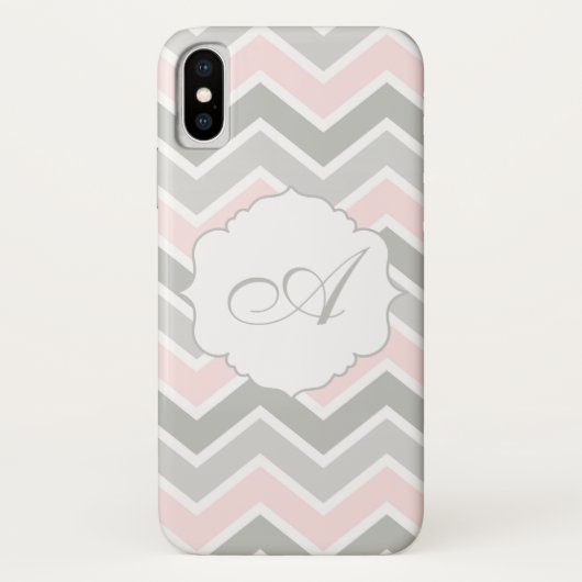 Roze en grijze zigzag Chevron Monogram Case-Mate iPhone Case (Achterkant)