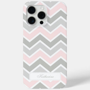 Roze en Grijze Zigzag Chevron Patroon iPhone 15 Pro Max Hoesje