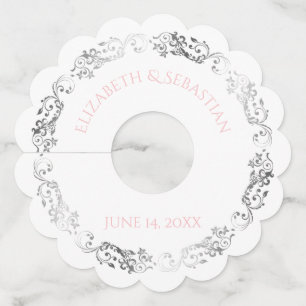 Roze en grijze zilver Vingage Filigree Border Wedd Wijnglaslabel