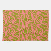 Roze en Groen 1970s Retro Modern Swirl Theedoek (Horizontaal)