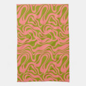 Roze en Groen 1970s Retro Modern Swirl Theedoek (Verticaal)