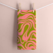 Roze en Groen 1970s Retro Modern Swirl Theedoek