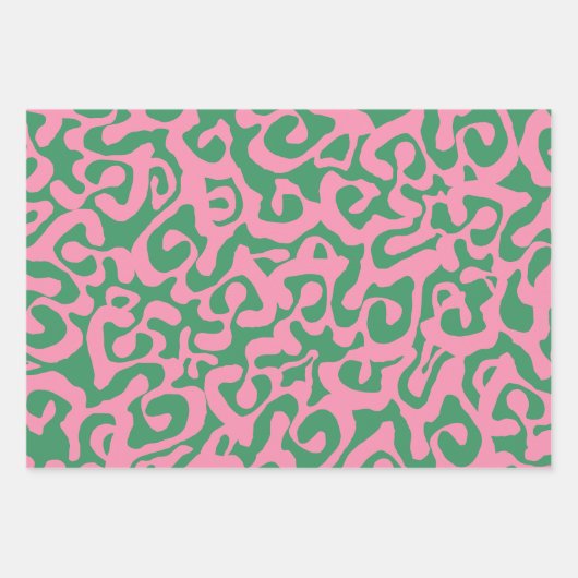 Roze en Groen Abstract Modern Scala Mediapatroon Inpakpapier Vel (Voorkant 3)