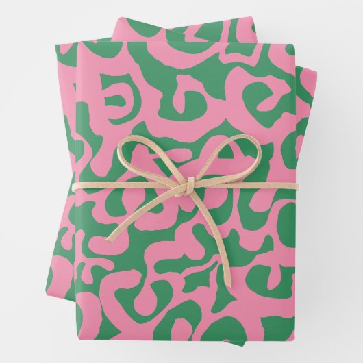 Roze en Groen Abstract Modern Scala Mediapatroon Inpakpapier Vel (In situ)