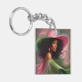 Roze en Groen Afrikaans Amerikaans Sleutelhanger (Voorkant Links)