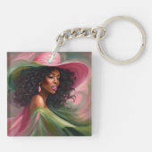 Roze en Groen Afrikaans Amerikaans Sleutelhanger (Achterkant)