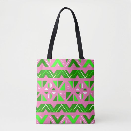 Roze en Groen Afrikaans Patroon Tote Bag (Voorkant)