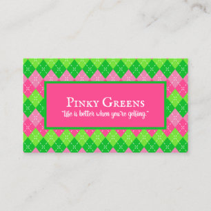 Roze en Groen Argyle Wit Stitching Preppy Golf Visitekaartje