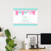 Roze en Groen Baby Line Baby shower Poster (Thuiskantoor)