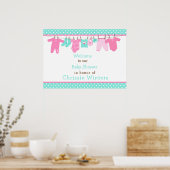 Roze en Groen Baby Line Baby shower Poster (Keuken)