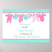Roze en Groen Baby Line Baby shower Poster (Voorkant)