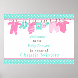 Roze en Groen Baby Line Baby shower Poster
