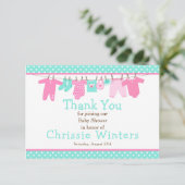 Roze en Groen Baby Line Baby shower Poster Bedankkaart (Staand voorkant)