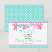 Roze en Groen Baby Line Baby shower Poster Bedankkaart (Voorkant / Achterkant)