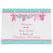 Roze en Groen Baby Line Baby shower Poster Groot Cadeauzakje (Voorkant)