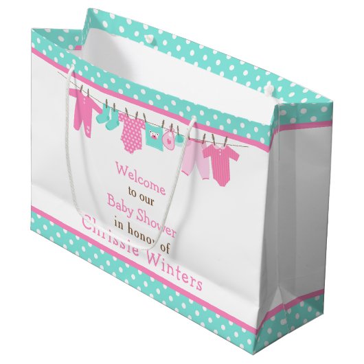 Roze en Groen Baby Line Baby shower Poster Groot Cadeauzakje (Voorkant Gekanteld)