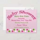 Roze en Groen Baby shower Bewaar de datumkaarten Aankondigingskaart (Voorkant / Achterkant)