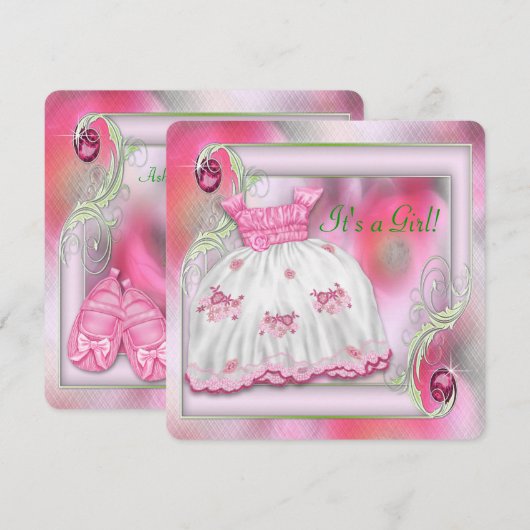 Roze en groen Baby shower Kaart (Voorkant / Achterkant)