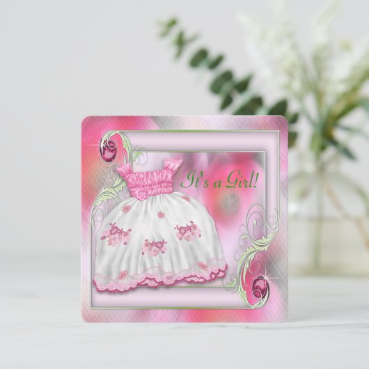 Roze en groen Baby shower Kaart (Staand voorkant)