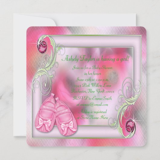 Roze en groen Baby shower Kaart (Achterkant)