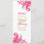 Roze en Groen Bloei Menu Kaart (Voorkant)