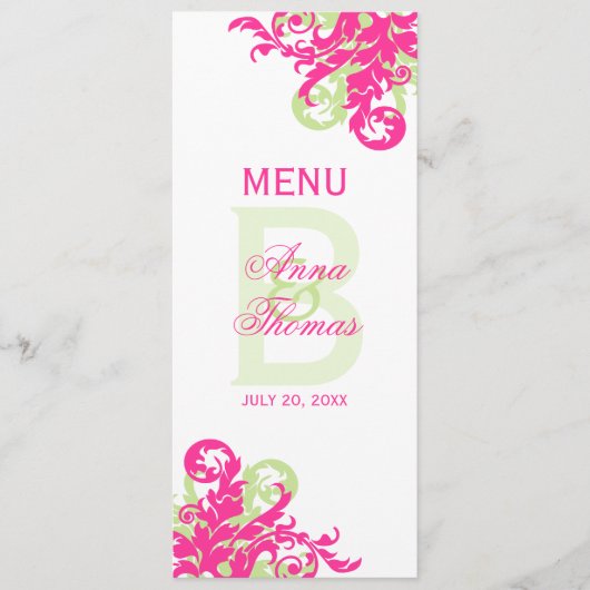 Roze en Groen Bloei Menu Kaart (Voorkant)