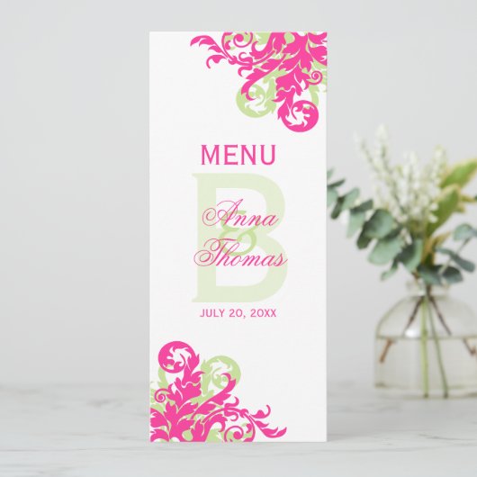 Roze en Groen Bloei Menu Kaart (Staand voorkant)
