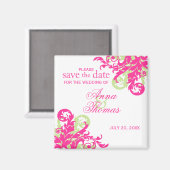 Roze en groen bloeien Save The Date Magnet (Voorkant / Achterkant)