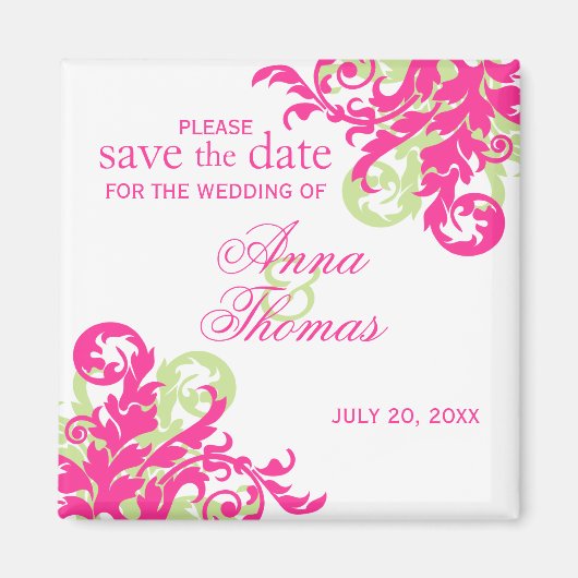 Roze en groen bloeien Save The Date Magnet (Voorkant)