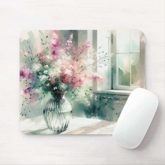 Roze en groen bloemboeket muismat (Met muis)