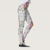 Roze en groen bloemen artistiek ontwerp leggings (Rechts)