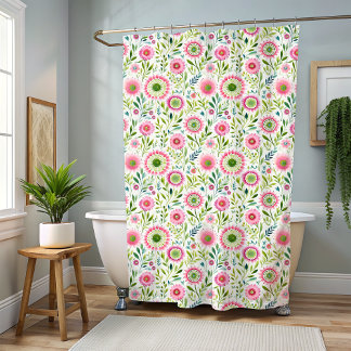 Roze en Groen Bloemen Cottagecore Douche Gordijn