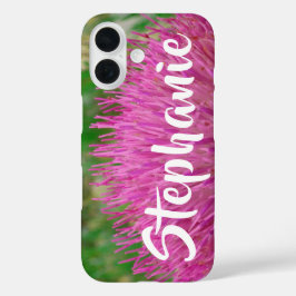 Roze en Groen Bloemen Gepersonaliseerde Naam iPhone 16 Hoesje