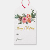 Roze en Groen Bloemen Waterverf Vrolijk Kerstfeest Cadeaulabel (Voorkant)