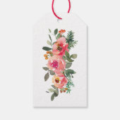 Roze en Groen Bloemen Waterverf Vrolijk Kerstfeest Cadeaulabel (Achterkant)