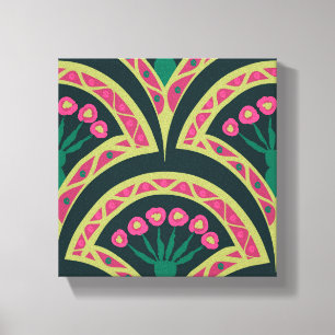 Roze en groen bloemig waaierpatroon canvas afdruk