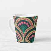 Roze en groen bloemig waaierpatroon latte mok (Linkerhoek)
