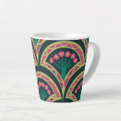 Roze en groen bloemig waaierpatroon latte mok (Rechterhoek)