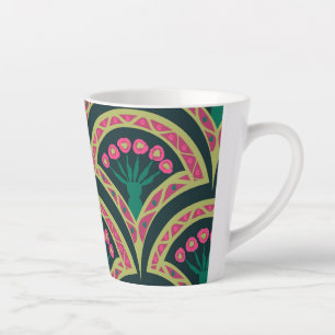 Roze en groen bloemig waaierpatroon latte mok