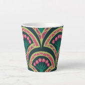 Roze en groen bloemig waaierpatroon latte mok (Voorkant)