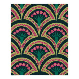 Roze en groen bloemig waaierpatroon perfect poster
