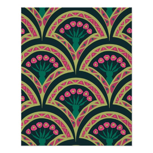 Roze en groen bloemig waaierpatroon perfect poster (Voorkant)