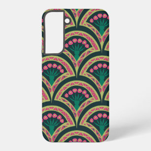 Roze en groen bloemig waaierpatroon samsung galaxy hoesje