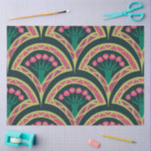 Roze en groen bloemig waaierpatroon tissuepapier (Craft)