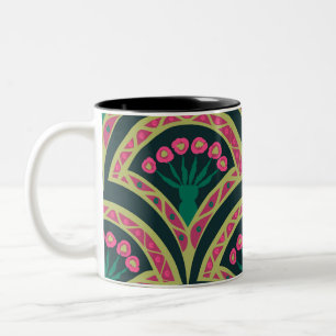 Roze en groen bloemig waaierpatroon tweekleurige koffiemok