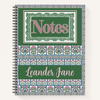 Roze en groen bloemmotief folk art quiltpatroon notitieboek