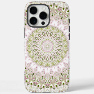 Roze en groen bloemmotief mandala ontwerp iPhone 16 pro max hoesje