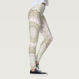 Roze en groen bloemmotief mandala ontwerp leggings