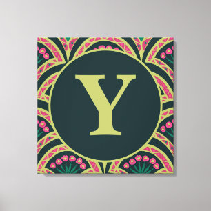 Roze en groen bloemwaaierpatroon canvas afdruk